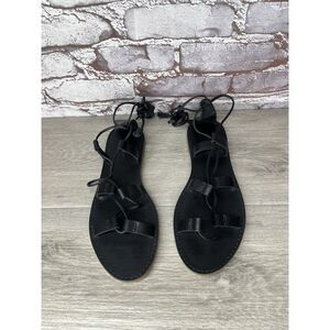 Madewell Boardwalk Black Leather Gladiator Lace Up Sandals Women’s Sz 8M US/39EU